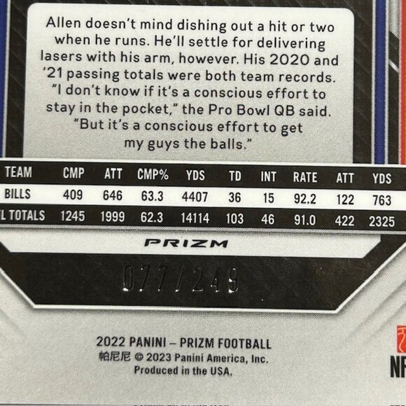 2022 Panini Prizm Josh Allen Orange Prizm /249 Psa 9 MINT Buffalo Bills - Picture 3 of 3